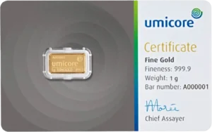 Umicore 1 gram guldtacka