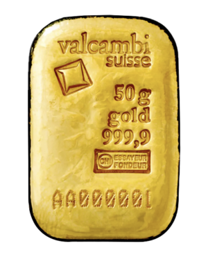 Valcambi Suisse 50 gram støbt guldbarre