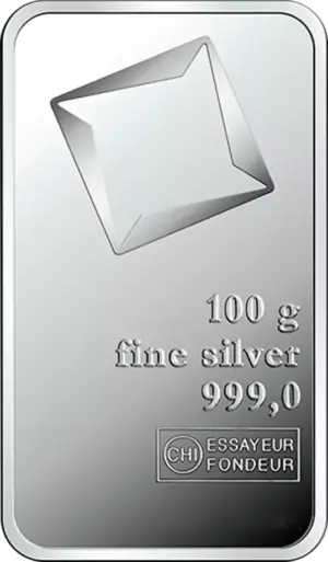 Valcambi Suisse 100 g støbt sølvbar