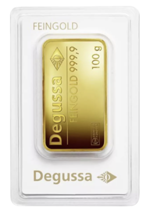 Degussa 100 gram guldbarre