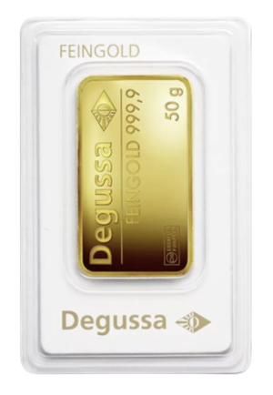 Degussa 50 gram guldbarre