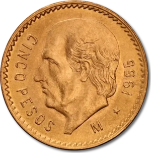 5 Pesos Hidalgo 1905-1959 Mexikanskt guldmynt