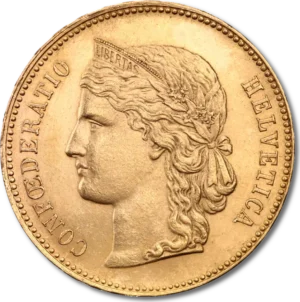 20 Franc Helvetia Schweiz 1883-1896 guldmynt